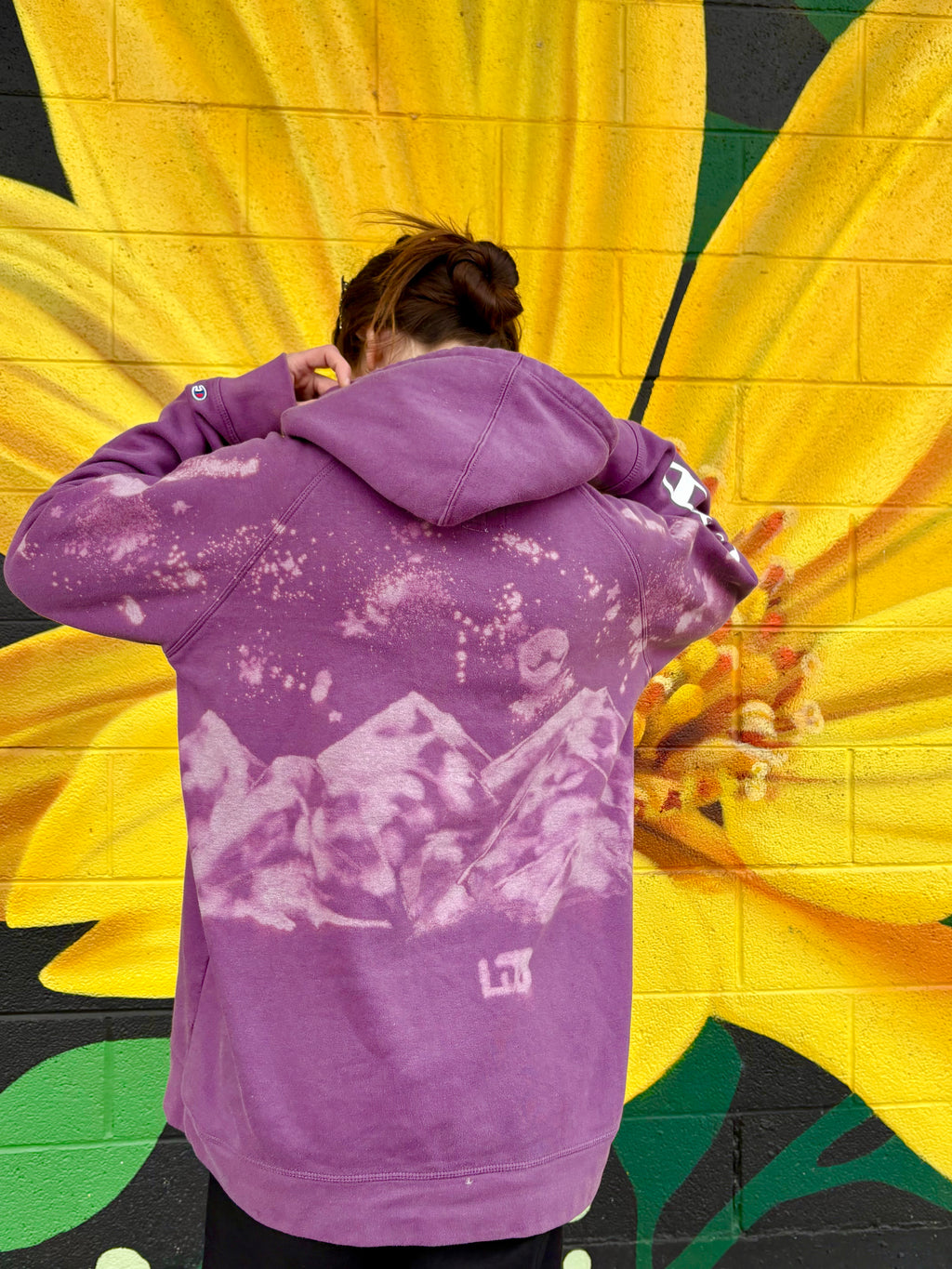 purple hoodie hand painted bleach art mountain 