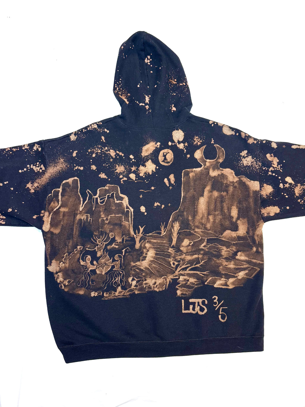 hand painted bleach art of the garden of the gods three people dong a ritual under the moonlight 