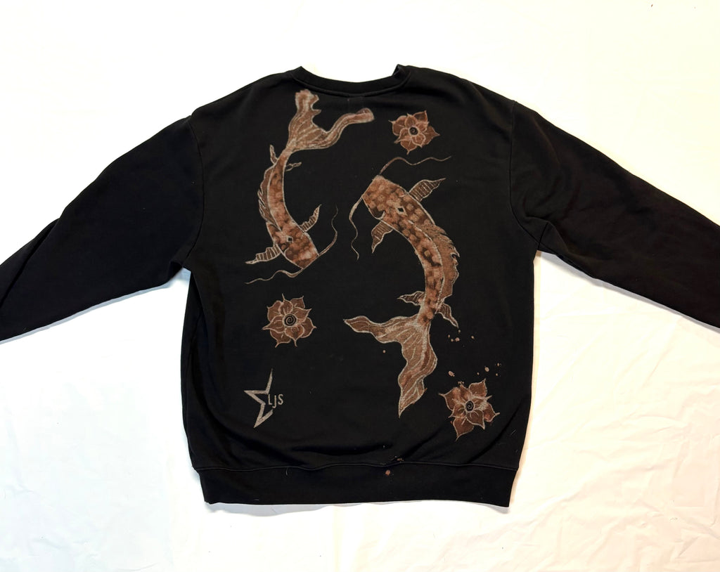 Hand-Painted Koi Fish Crew Neck - LJS Design - Mens Large