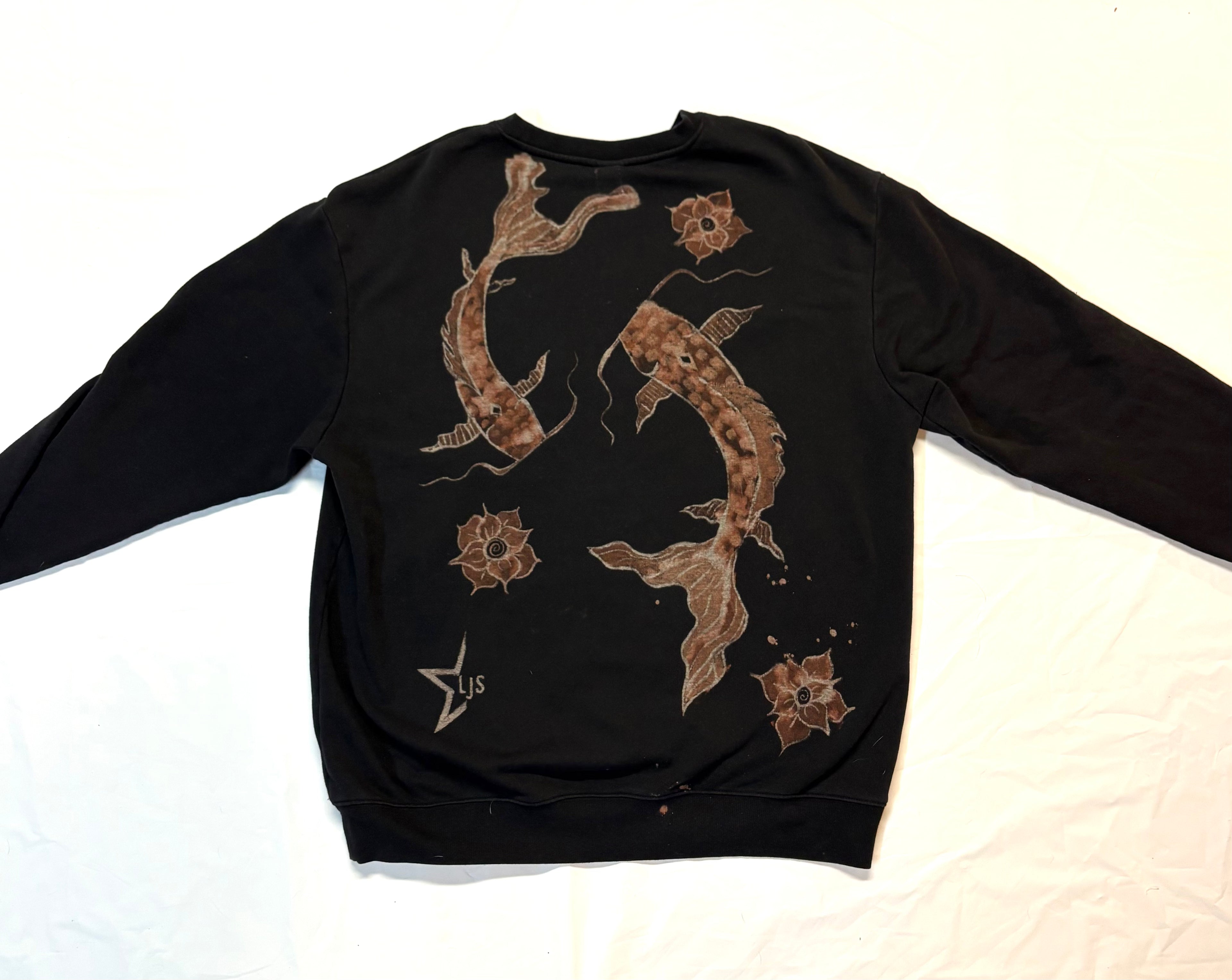 Hand-Painted Koi Fish Crew Neck - LJS Design - Mens Large