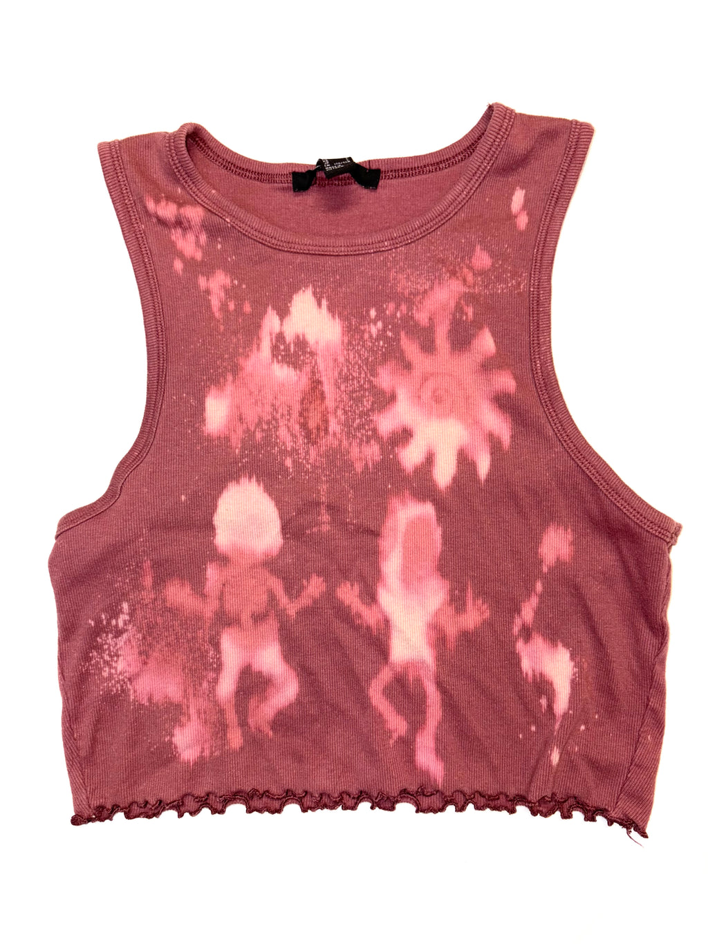 Pink crop top bleach dyed Skeleton on front 