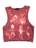 Pink crop top bleach dyed Skeleton on front 