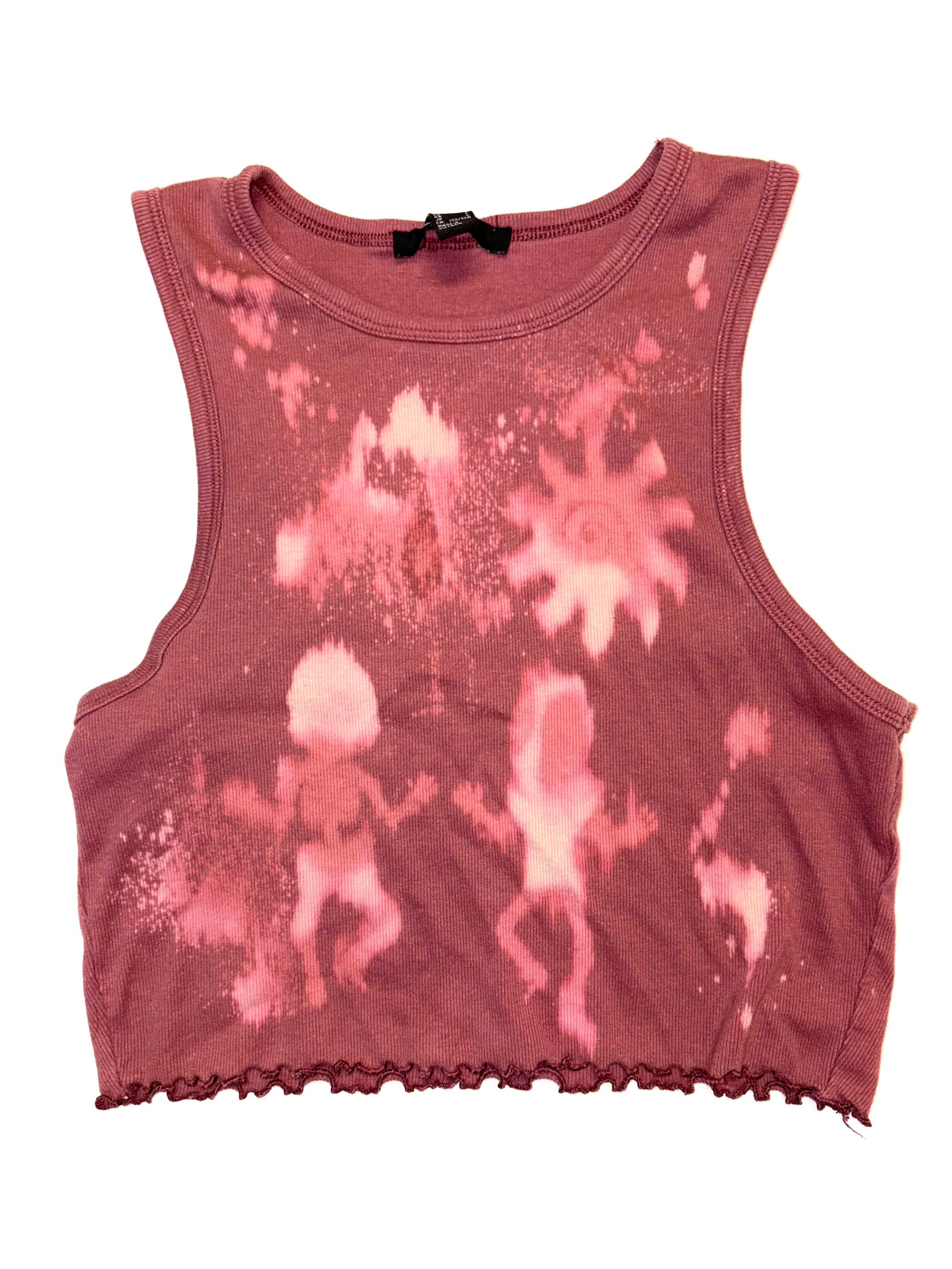 Pink crop top bleach dyed Skeleton on front 