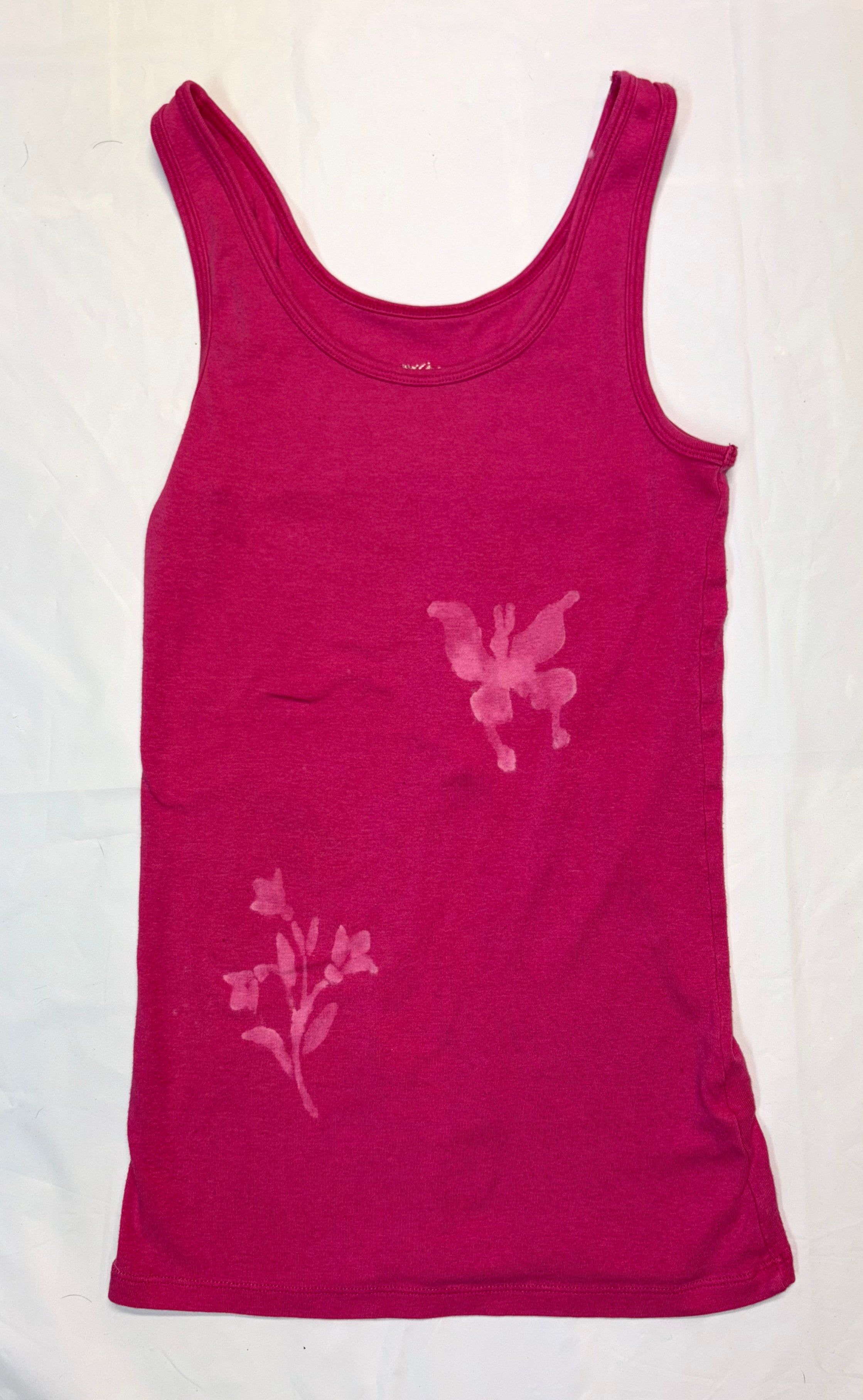 Bleach Art Butterfly & Flower Spring Tank Top - Pink -