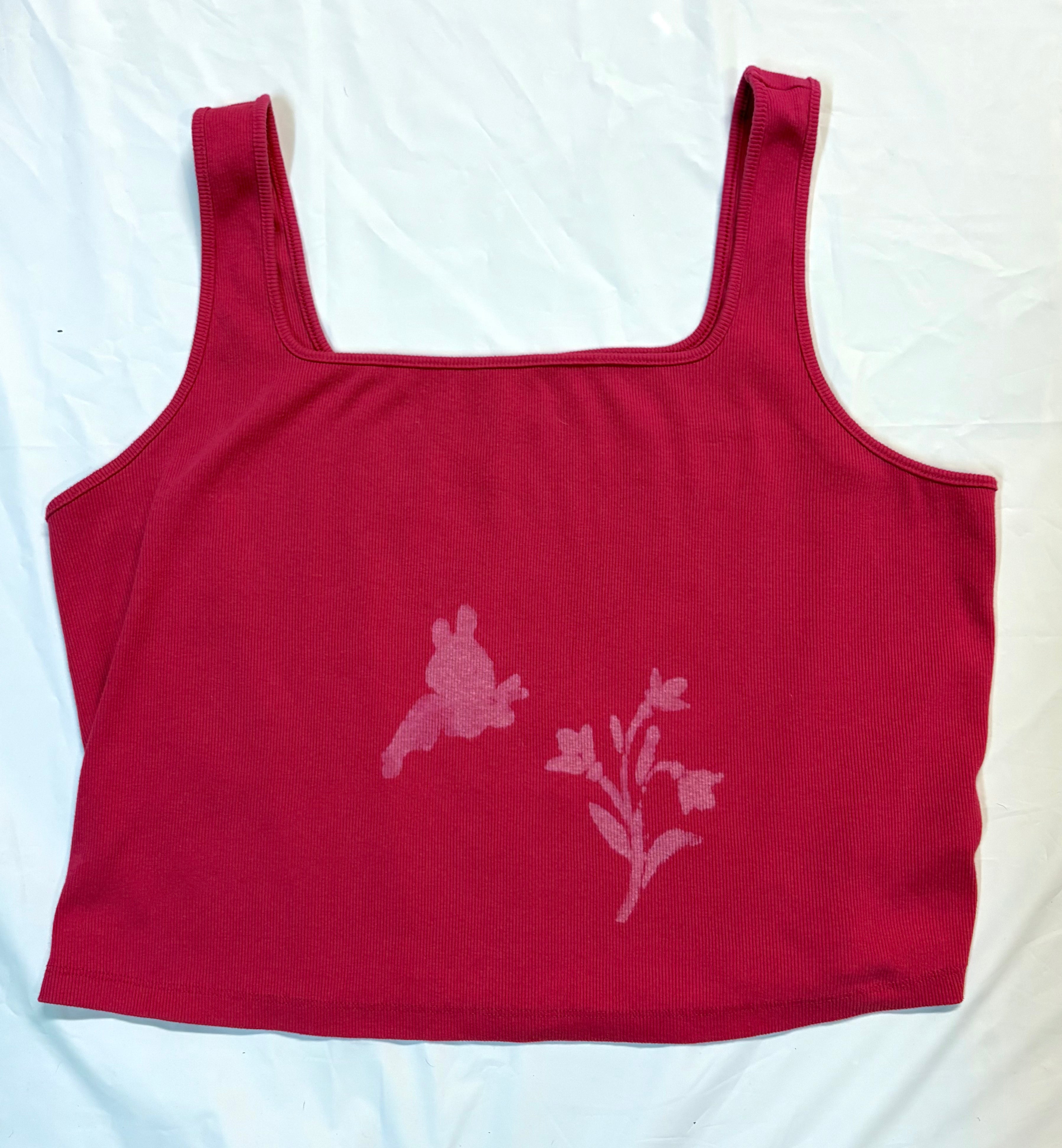 Pink tank top with floral design on a white background Bleach art 