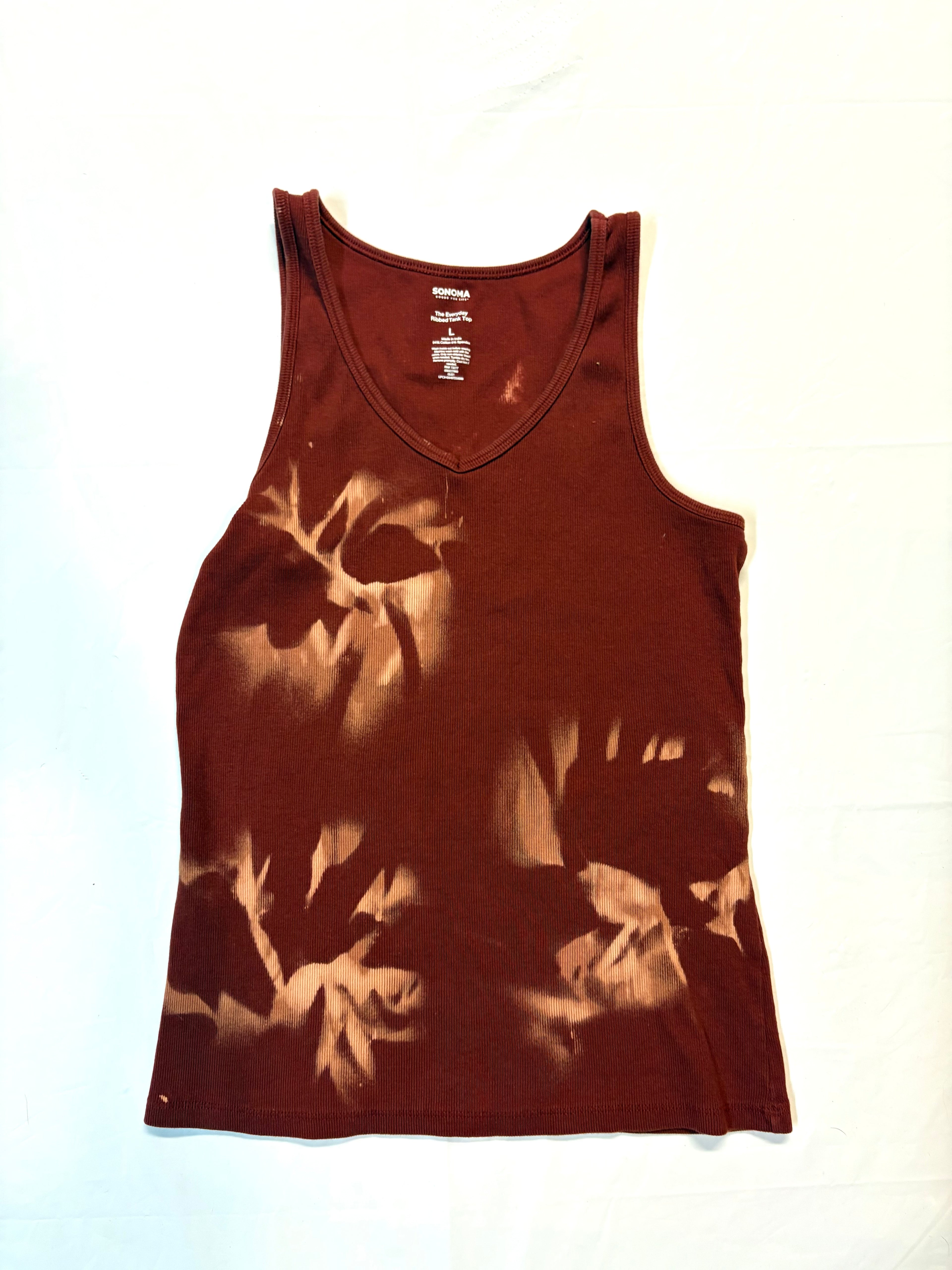 Maroon Splash Bleach-Dyed Tank Top - Large