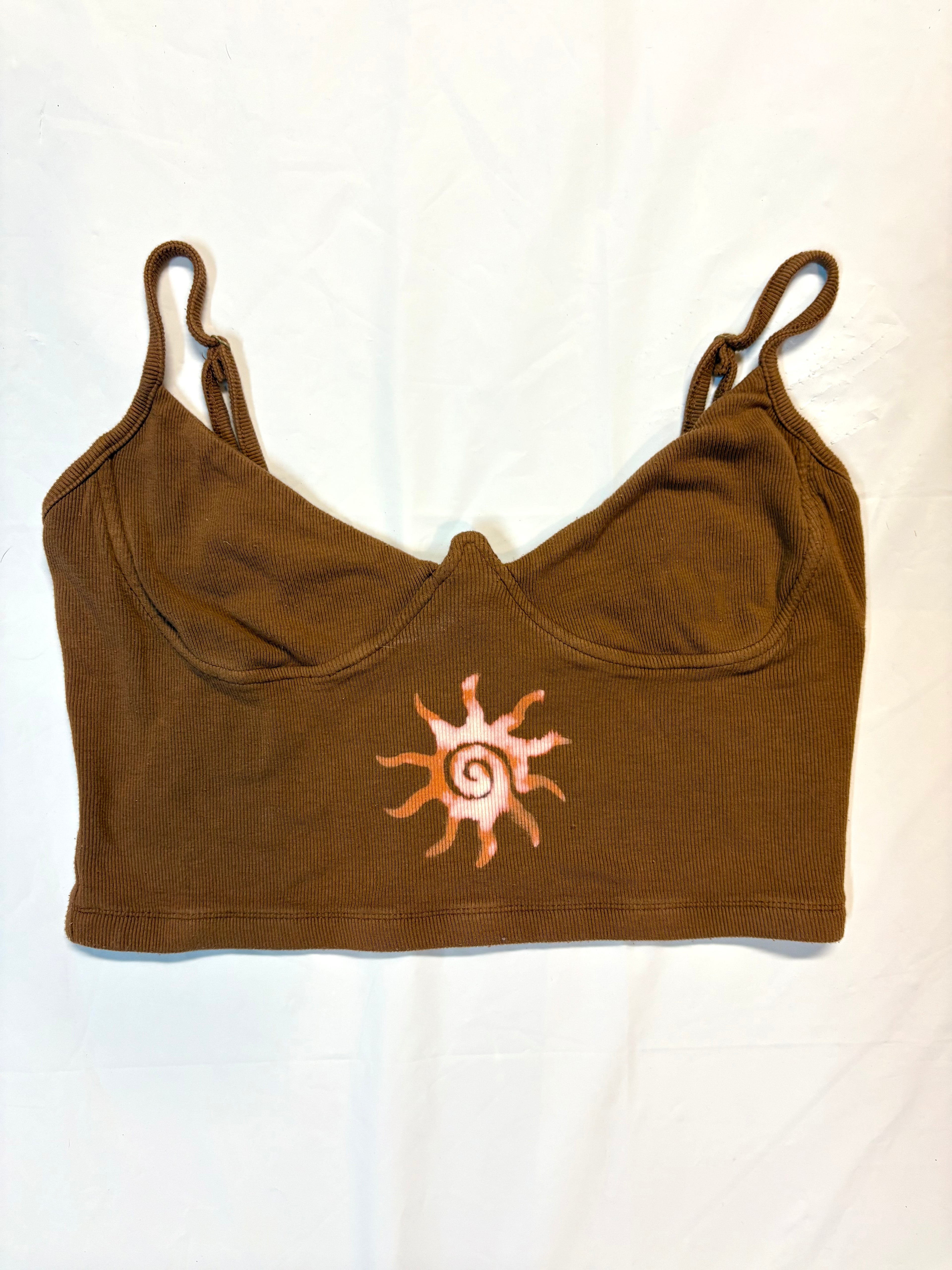 Sun, Moon & Stars Hand-Crafted Brown Crop Top