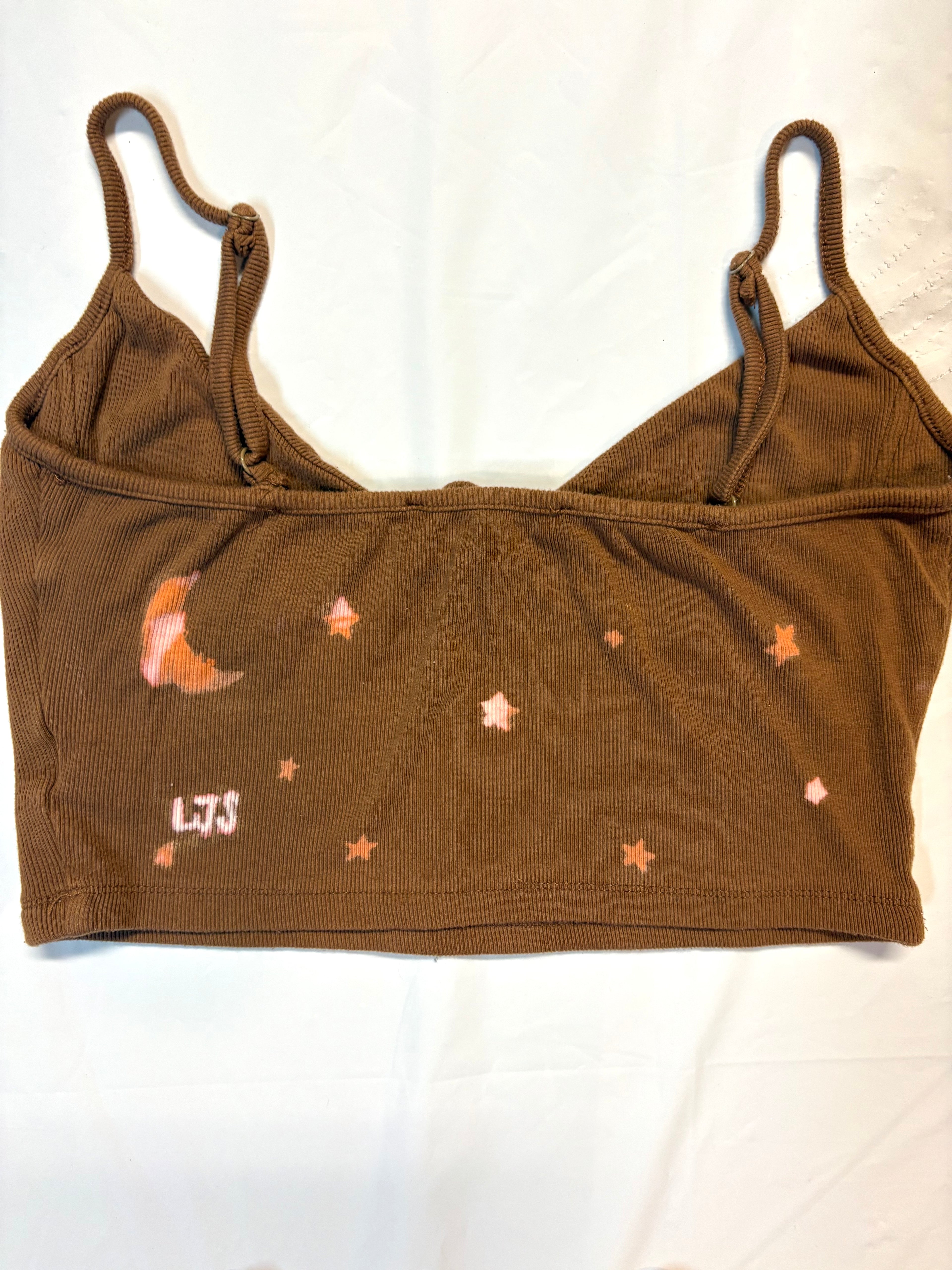 Sun, Moon & Stars Hand-Crafted Brown Crop Top