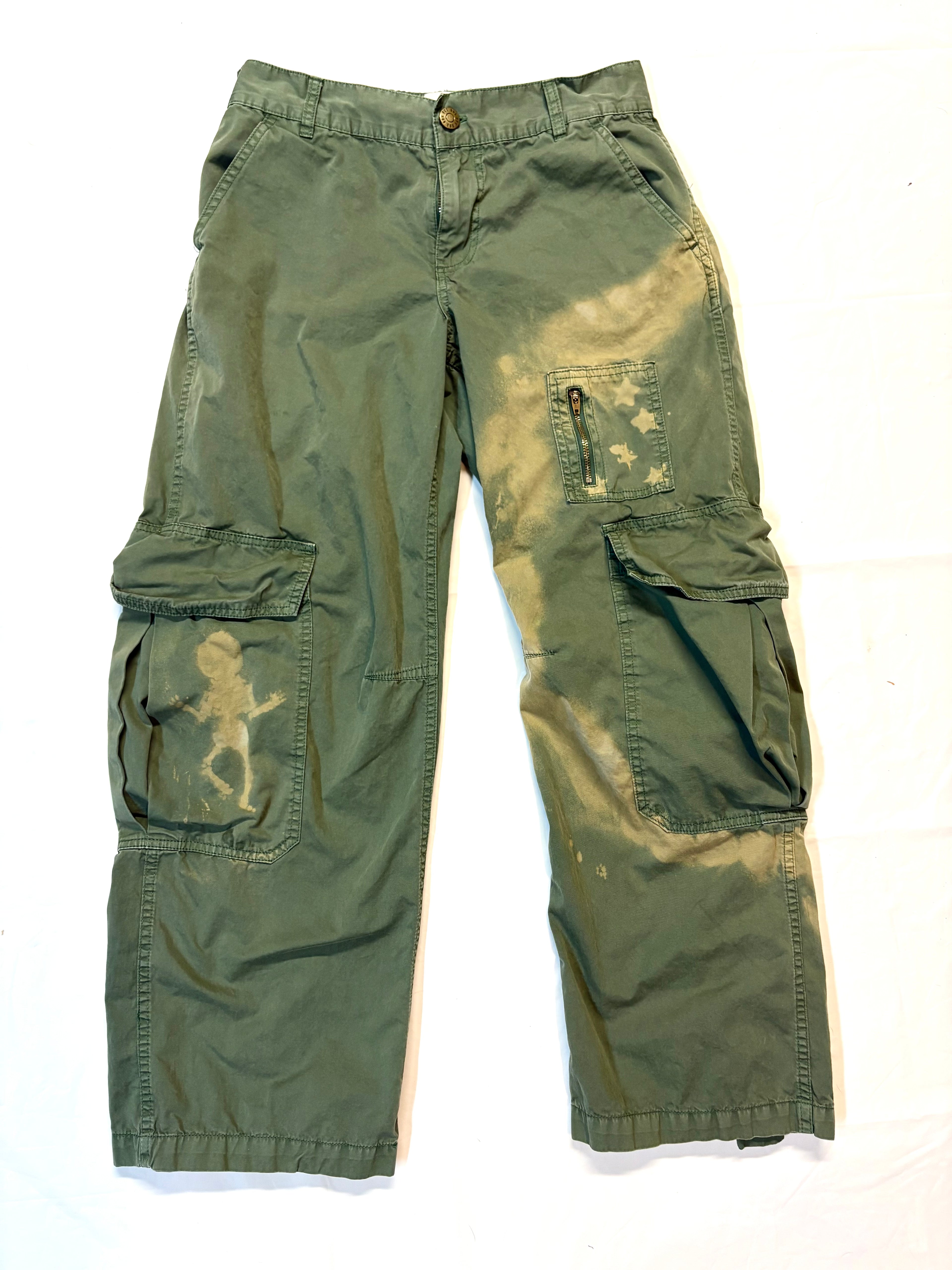 Skeleton & Stars Hand-Painted Green Cargo Pants