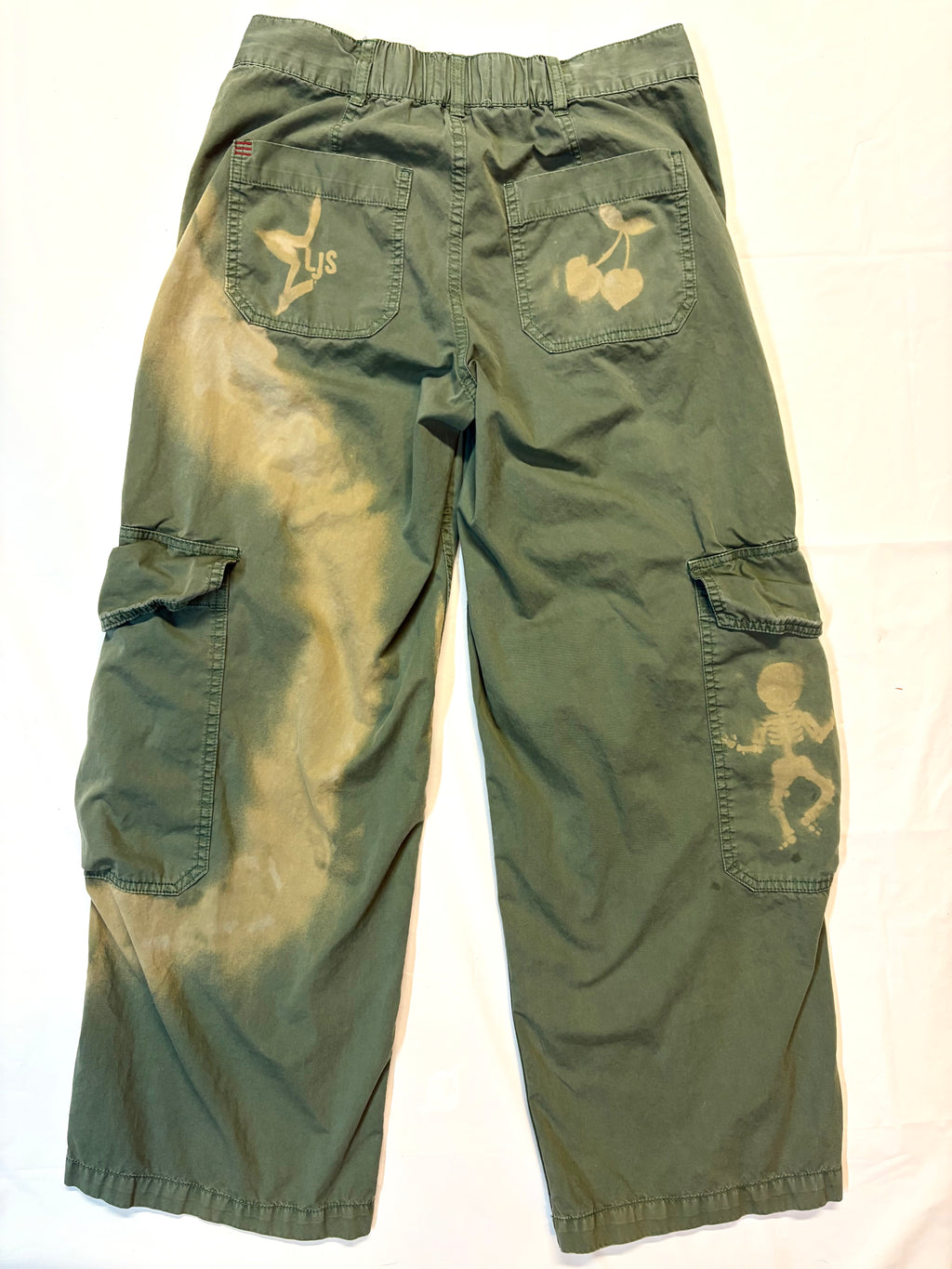 Skeleton & Stars Hand-Painted Green Cargo Pants