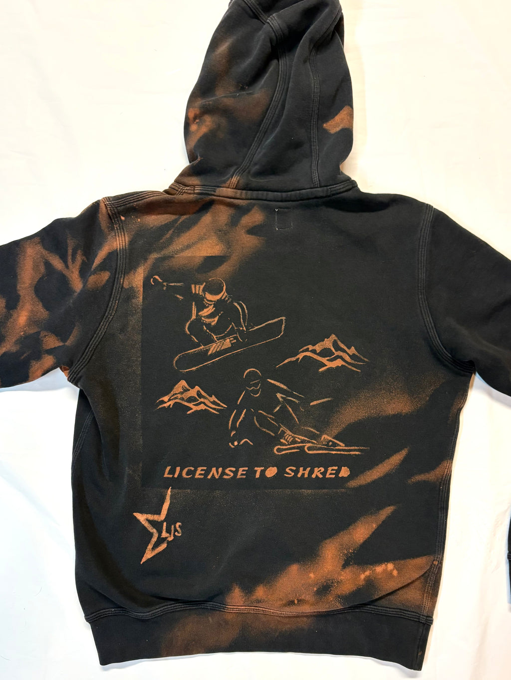 License to Shred — Bleach Dyed Black Nike Hoodie