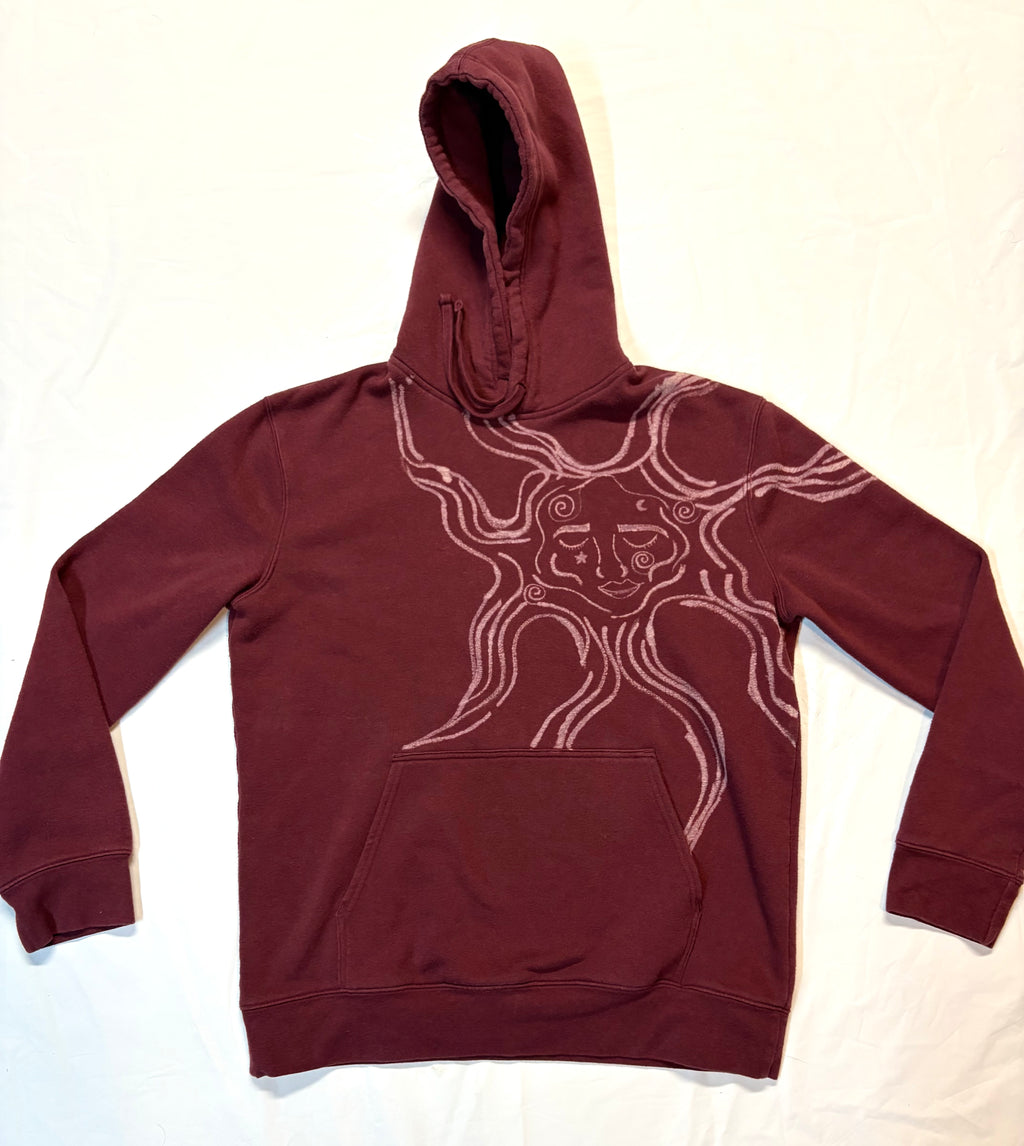 Koi & Sun — Hand-Painted Bleach Art Maroon Hoodie