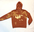 Orange bleach art hoodie with camping Northern lights and dogs