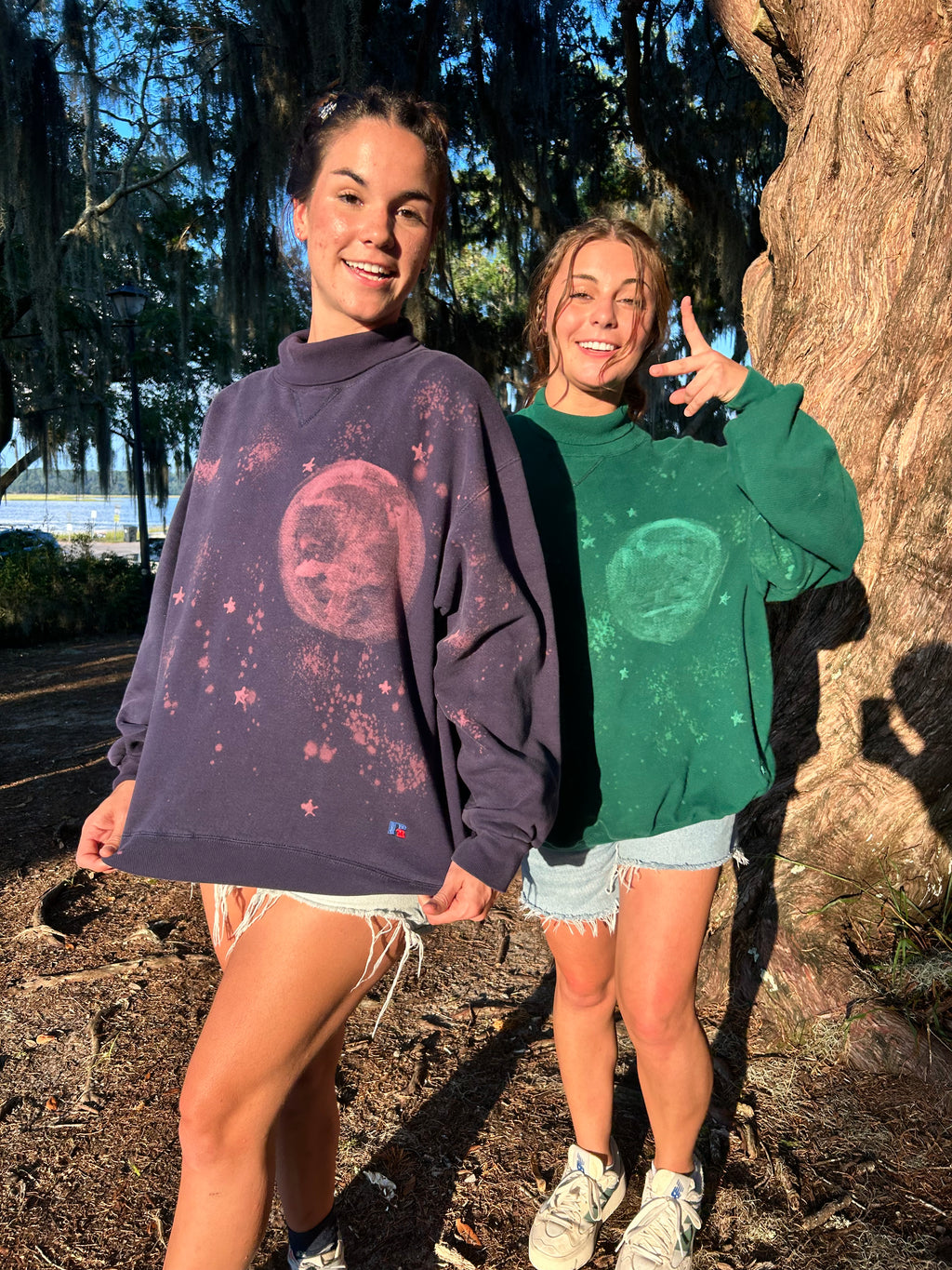 Hand-Painted Bleach Art - Sun, Moon, Star Designs