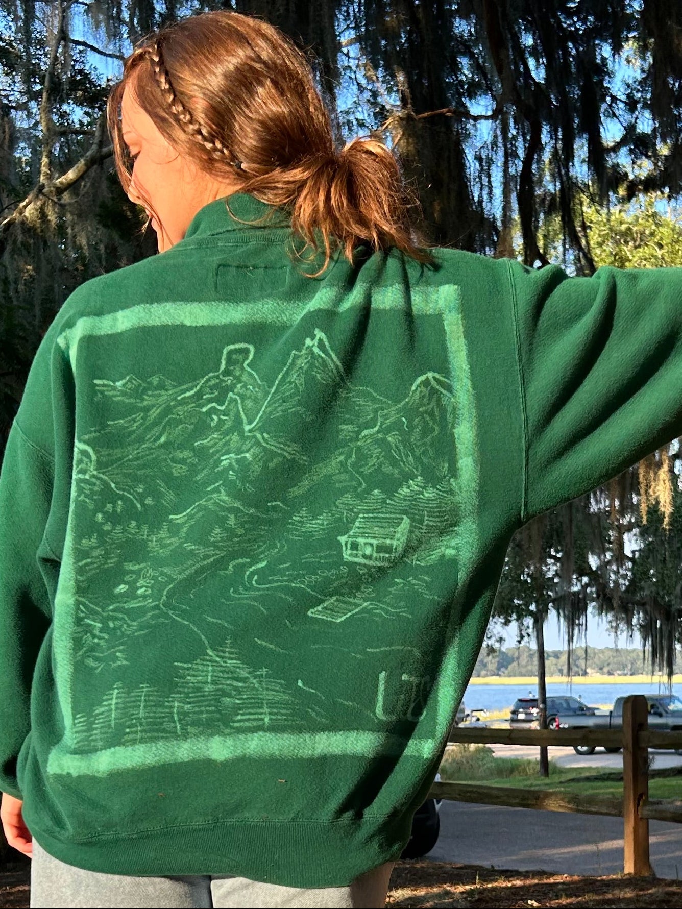 Hand-Painted Bleach Art - Mountian Scene